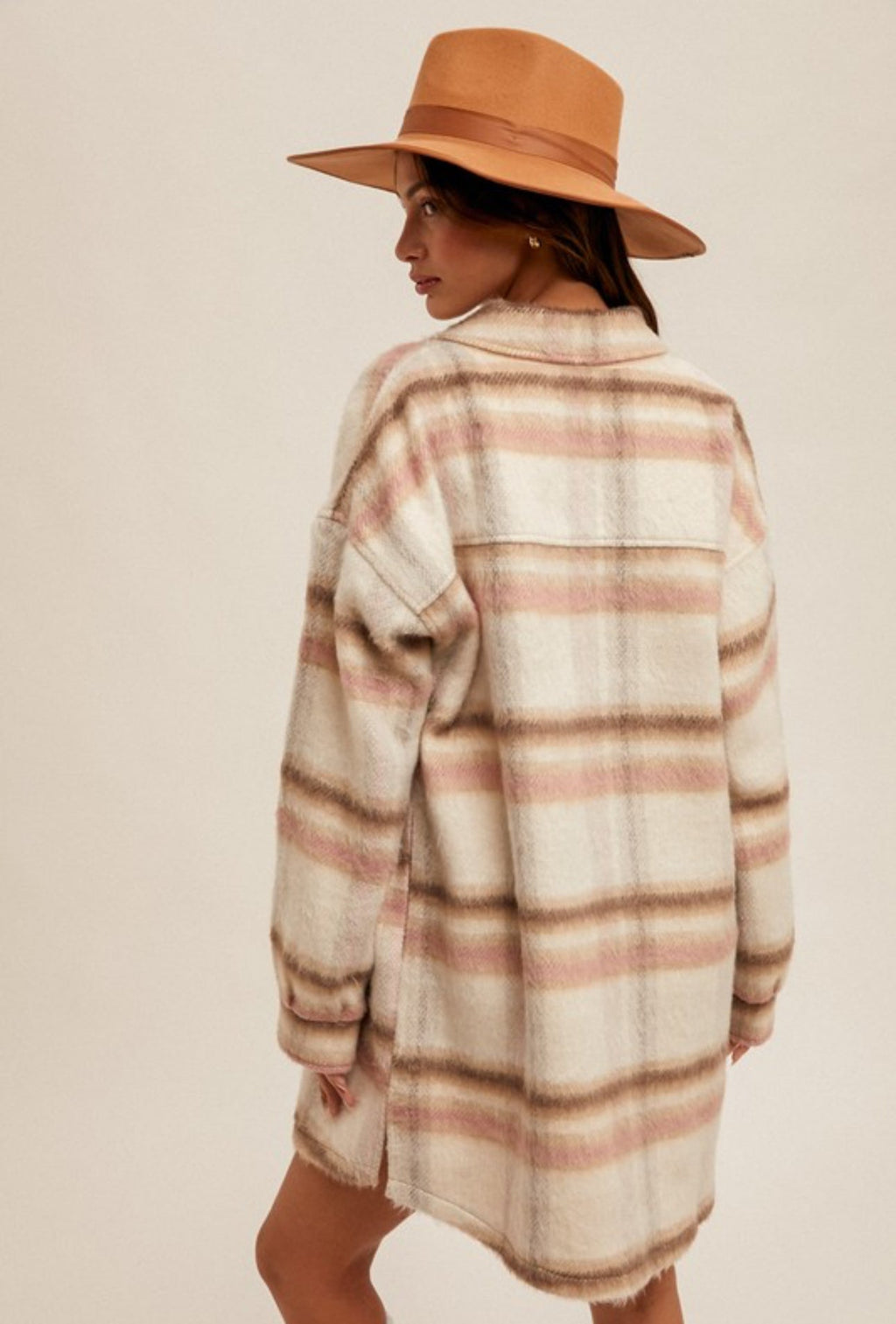 The Candice Pink Ecru Plaid Shacket